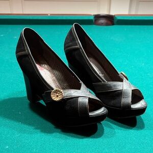 Miss Sixty suede Black Peep-Toe Heels wedges